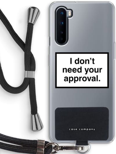 Case Company® - Hoesje met koord geschikt voor OnePlus Nord hoesje met Koord - Don't need approval - Telefoonhoesje met Zwart Koord - Bescherming aan alle Kanten en Over de Schermrand