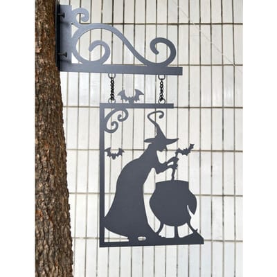 Panneau métallique d'halloween en forme de sorcière, chaudière en fer, Silhouette murale, effrayante et mystérieuse, signalisation suspendue d'horreur