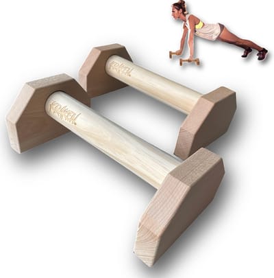 KRAKEN Parallettes 9 cm - Houten Push Up Bars en Dip Bars - Beukenhout Grip - voor Krachttraining, Turnen, Calisthenics en Gymtraining - Antislip Onderkant - Blessurevrij Polsen Trainen - Afm. 26 x 13 x 9 cm - Max. 150 kg - 1141 gram - Set van 2