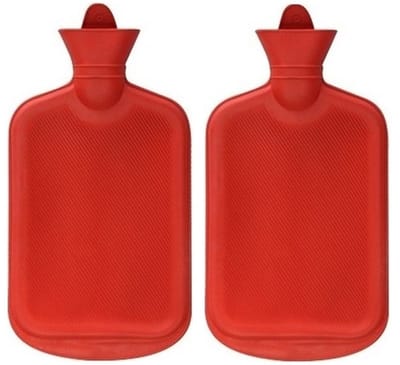 Warmwaterkruik - 2x - oranjerood - 18 x 36 cm - 2 liter - kruiken - warm water
