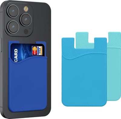 kwmobile 3x Kaarthouder Hoesje voor Smartphone - Zelfklevend - Zelfklevende Siliconen Kredietkaarthouder Lichtblauw Blauw Donkerblauw - Afmetingen 8,5x5,5cm