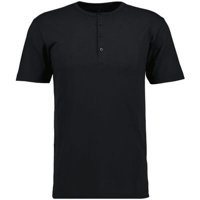 Ragman T-Shirt Serafino Round Neck Uni Pima Cotton Zwart / male