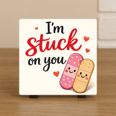 Wenstegeltje “I’m Stuck on You” – Liefde Cadeau – Woondecoratie – Handmade – Spreuktegel – Trendy nu – Valentijn – Liefde – Decoratie – Zomaar – Incl standaard