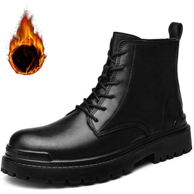 Echt Leer Heren High-Top Leren Laarzen Ademende Werkschoen Kalfsleer Schoenen Zwart Motorfiets Herfst Herenschoenen Mid-Top Laarzen 41 black