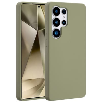 Accezz Hoesje - Geschikt voor Samsung Galaxy S25 Ultra - Liquid Silicone Backcover met Magnetische Ring - Cooper Green