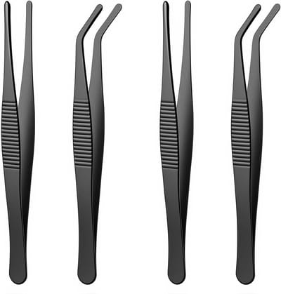 Pincetten Set - Precisie Gereedschap - Hobby en Reparatie - Gebogen en Recht - 2 Stuks 14 cm - Zwart