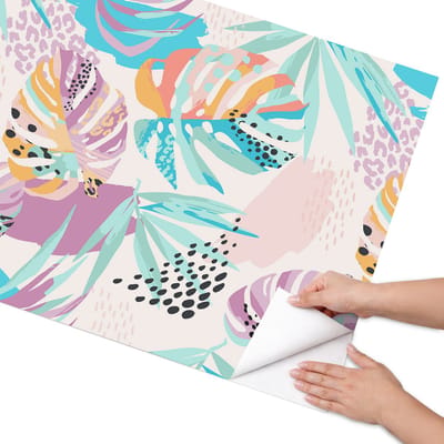 Coloray Meubel Wrap Folie - Turkoois Meubelfolie - 75x150 cm - Meubelfolie Zelfklevend Kleurrijk exotisme - Wrapfolie Keuken - Abstract Meubelfolie - Decoratiefolie - Tafeldecoratie - Natuur