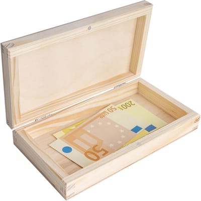 Deco Potlodendoosje Spaarpot Houten Doosje met Deksel | 18 x 10 x 3,5 cm | Opbergdoosje, Onbehandeld Grenenhout | Perfect als Sieradendoosje Cadeaudoosje Geld Enveloppe