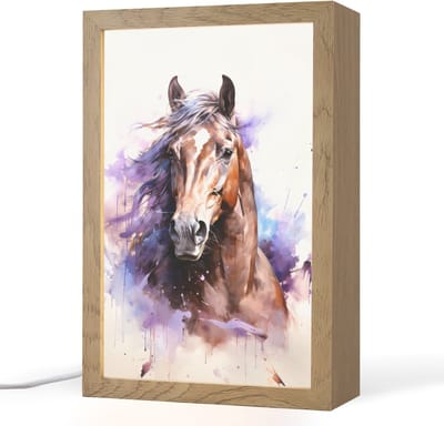Nachtlampje 20x30 cm - Kinder lampje - Paard - Dieren - Meisjes - Paars - Bruin - Tafellamp kinderkamer - Slaapkamer lamp - Bedlamp kinderen - Kinderlampje stopcontact - Wandlamp babykamer - Nachtlampjes