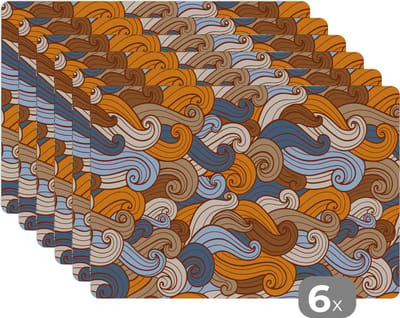 Placemat - Placemats kunststof - Vintage - Japans - Patronen - 45x30 cm - 6 stuks - Hittebestendig - Anti-Slip - Onderlegger - Afneembaar