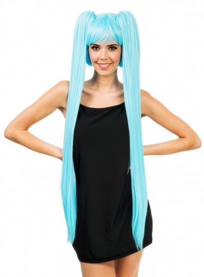 Lange cosplaypruik lichtblauw