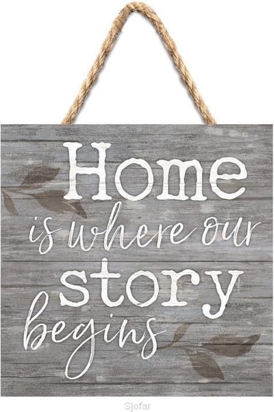 Hanging sign - 17,8 x 17,8 cm - Home is where our story begins - Christelijk, Bijbel
