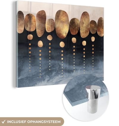 MuchoWow® Glasschilderij 120x90 cm - Schilderij acrylglas - Goud - Abstract - Luxe - Foto op glas - Schilderijen