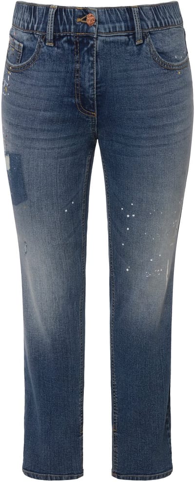 Ulla Popken - Dames - Jeans Sarah destroy-effecten smalle pijpen elastische band - Blauw denim - Maat 46