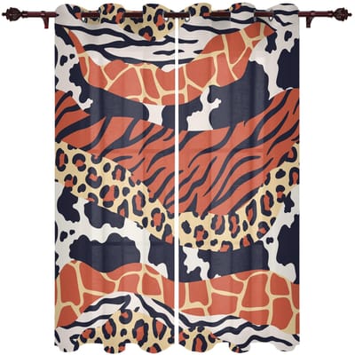 2 STUKS Rode Zebra Luipaardprint Raamgordijnen Woondecoratie Slaapkamer Raambekleding Valgordijnen voor Woonkamer Oogjesbovenkant 2x70W245H(CM)&Hook