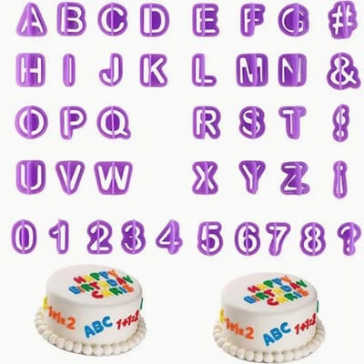 Alfabet uitstekers 40 stuks - 3x2cm - Uitsteekvormpjes Alfabet - Letters en Cijfers - 40 delig - ABC voor fondant en marsepein