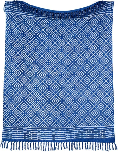 Urbane Hide | Traditionele Indigo Dabu Print Plaid | SierPlaids | 120x160 cm | met Franjes | 100% Katoen | Indigo en Wit
