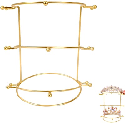 Dailygoods- Sieradenstandaard 3-traps ontwerp - Diadeemstandaard - Tiara-standaard - Haaraccessoires - Goudkleurig - Stabiel metaal - Sieradenhouder
