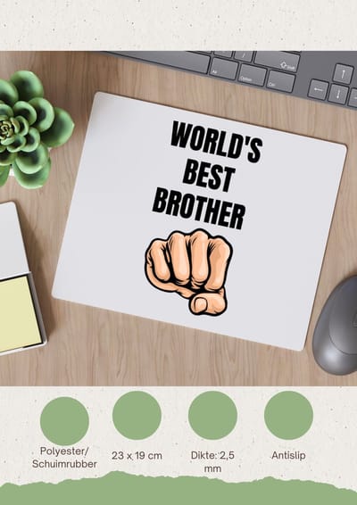 Akyol - world's best brother Muismat - Broer - broertje of broer - cadeau - verjaardag - broers - familie - 23 bij 19 cm