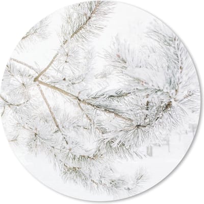 Muismat rond 20x20 cm - Mousepad Winter - Takken - Sneeuw - Ronde muismatten - Kerst - Cadeau - Kerstcadeau voor mannen en voor vrouwen