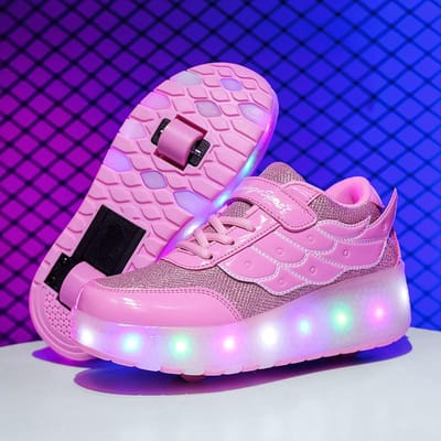 Chaussures de Course Lumineuses Clignotantes Patins pour Enfants Chaussures à Roulettes Doubles Poulies pour Étudiants 40 blue