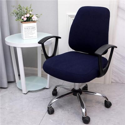 Jacquard Bureaustoelhoes Sectioneel Elastisch Computerstoelhoezen Stretch Wasbaar Afneembaar Draaibaar Lift Zitting Slipcovers 1 set marineblauwe kleur