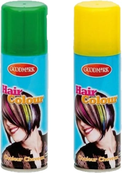 Goodmark Carnaval verkleed haarverf - haarspray - kleuren groen en geel - 125 ml per flacon - verven