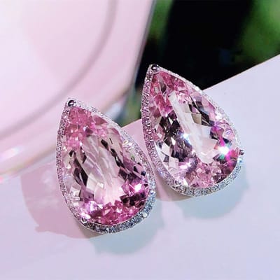 Huitan Peer Vormig Roze CZ Oorknopjes Luxe Accessoires voor Vrouwen Dansfeest VerlovingsOorbellen Trendy Sieraden Drop Ship gray