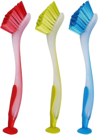 Multifunctionele Keukengereiborstel met Zuignapbasis, 3-delig, Ideaal voor Potten, Borden en Tegelwanden, 26 x 3,5 cm