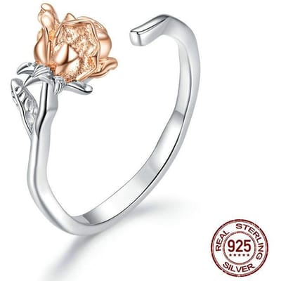 S925 Sterling Zilver Sierlijke Rozenbloem Open Ring Dames Rose Goud Verguld Bloemen Mode Ring Armband white