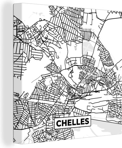 Canvas Schilderij Frankrijk - Plattegrond - Chelles - Stadskaart - Kaart - Zwart wit - 20x20 cm - Wanddecoratie