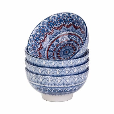 Servies - Schaaltjes - Kommen - Ontbijtkommen - Soepkommen - Set van 4 - 700ml - Porselein - Bohemian - Turquoise