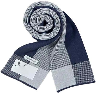 longziming -Dikke Gebreide Blauwe Plaid Sjaal – Zachte en Warme Sjaal voor Dames en Heren – Comfortabel Winteraccessoire met Tijdloos Ruitpatroon – Perfect voor Buiten, Werk en Dagelijks Gebruik