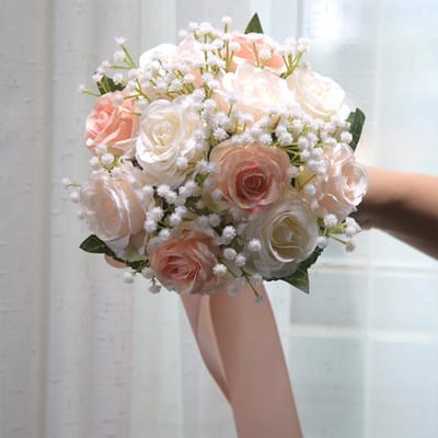 Bruidsmeisje Bruiloft Boeket Zijde Kunst Pioenrozen Bloemen Bruid Houdt Bloemen Mariage Boeket Bruiloft Accessoires brown