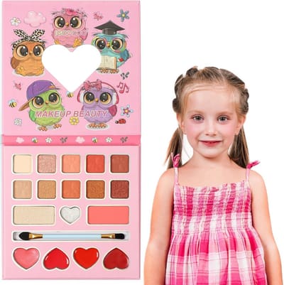 Make-up set voor meisjes met 17 kleuren, niet-giftige kindercosmetica met spiegel