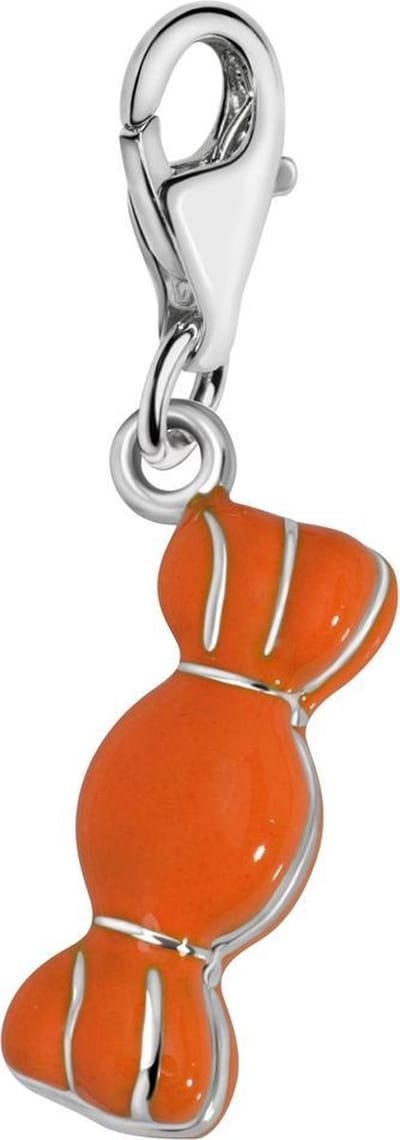 Quiges – 925 - Zilver – Charm - Bedel - Hanger - 3D Oranje Snoepje - met – sterling - zilver - karabijnslot - geschikt - voor - Bedelarmband HC300