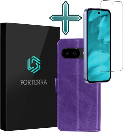 Hoesje Met Screenprotector - Geschikt voor Google Pixel 9a - Luxe Pasjeshouder - Flipcase - Bookcase Portemonee - Flip Case - Kunstleer Book Case - Book Cover - Walletcase - Portemonneehoes - Paars