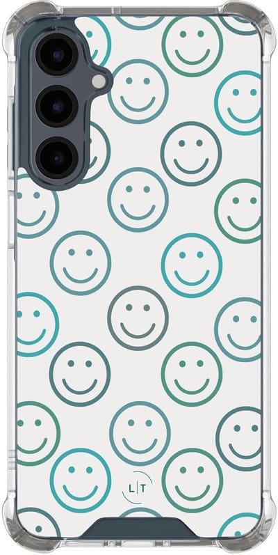 Shockproof hoesje - Geschikt voor Samsung Galaxy A16 - Happy faces - Extra sterke case - TPU/polycarbonaat - Print / Illustratie - Blauw, Transparant
