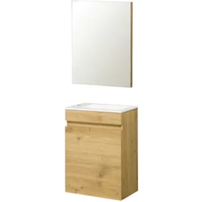 Aquazuro Fonteinmeubelset Napoli - Inclusief Wastafel En Spiegel - Softclose - Scandinavisch Eiken - 40x22x52cm
