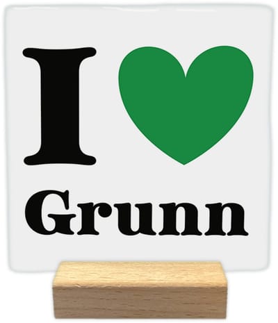I love Grunn - Keramische decoratie tegel - incl. houten presenteerblok