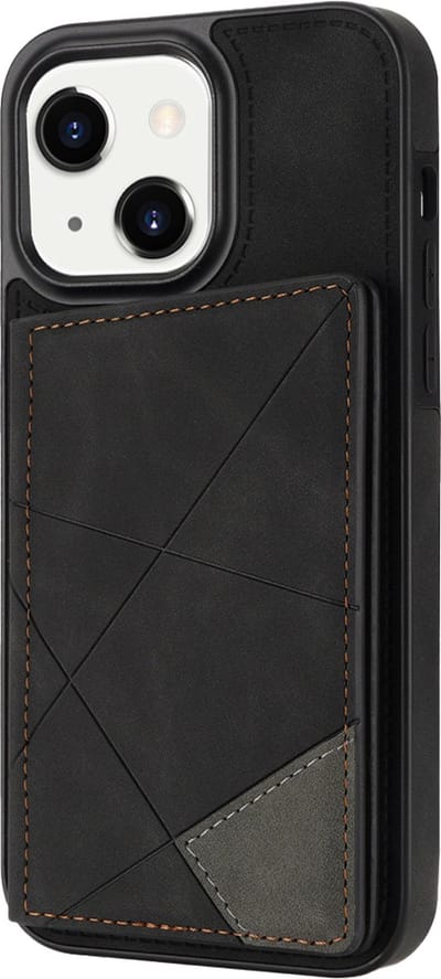 Hoesje geschikt voor iPhone 15 - Backcover - Pasjeshouder - Portemonnee - Camerabescherming - Stijlvol patroon - TPU - Zwart