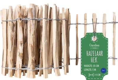 Creative Home houten schutting 35cm hoog en 5m lang | hazelnoot schutting | rolschutting | lamelafstand 3-5 cm | schutting tuin Ideaal als gazonrand bloemperk rand gemaakt van hazelnoot