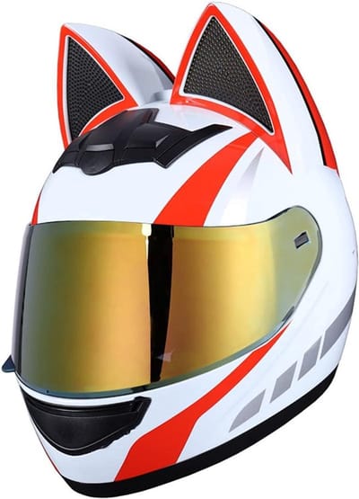 Motorhelm Kattenoren - Scooter Motorhelm - Veilig Rijden - Afneembare Oren - Ongeveer 1500g - Zwart