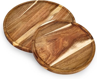 Famanu – Set van 2 ronde houten platen - 30 cm - decoratief - acacia hout - serveerschalen - tafel decoratie - multifunctioneel