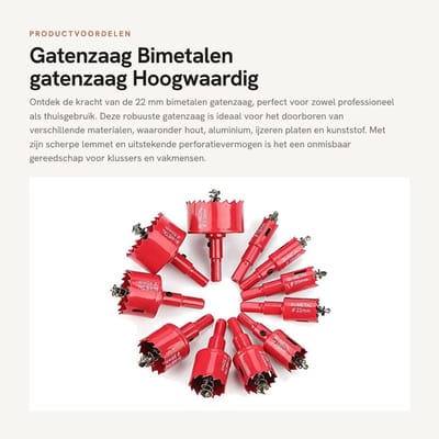 Dailygoods - Gatenzaag - Bimetalen gatenzaag - Hoogwaardig M42 sneldraaistaal - Rood - Geschikt voor hout en metaal - Ideaal voor sloten en knoppen