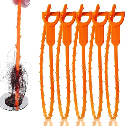 Daity 5-Pack - 51 cm ontstopper - afvoerontstopper - ontklittingsgereedschap - voor afvoeren - toiletten - douches (oranje)