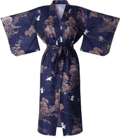TA-HWA - Japanse Kimono - Dames Yukata - Donkerblauw - Met Kraanvogels - One Size