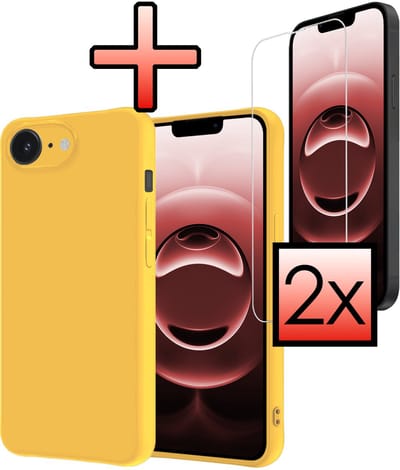 Hoesje - Met 2x Screenprotector - Geschikt voor Apple iPhone 16e / 17e - Sterk & Shockproof - Back Cover - Siliconen Case - Telefoon Hoes - Geel