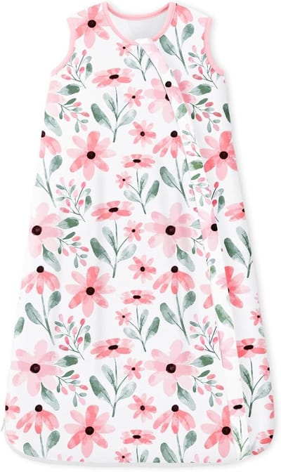 Slaapzak zonder mouwen van katoen met rits, 2.5 TOG, roze bloemenpatroon, maat L voor comfortabele nachten