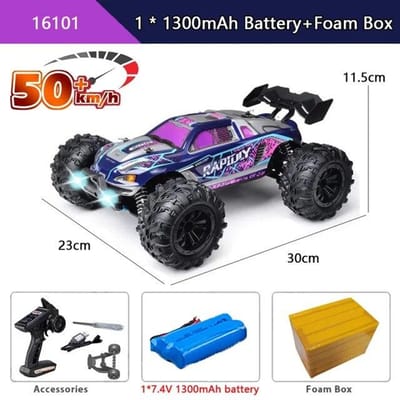 Nieuwe 50 km/u 4x4 afstandsbediening auto met LED-verlichting Off-road 4x4 High Speed ​​Drift Monster Truck borstelloze racewagen voor kinderen en volwassenen speelgoed cadeau 1 battery